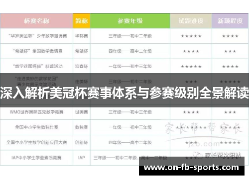 深入解析美冠杯赛事体系与参赛级别全景解读